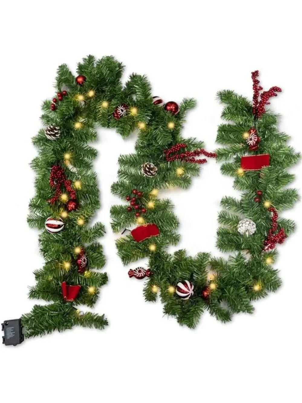 9 FT Christmas Garland Pre Lit LED Battery Operated Artificial Holiday Decoratio